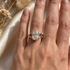 Lumière Bezel Split-Shank Long Cushion Diamond Side Stone Ring