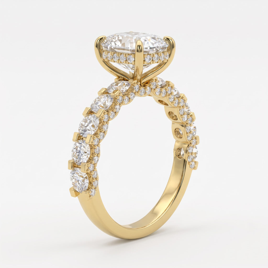 The Celestial Bloom Cushion Diamond Hidden Halo Ring
