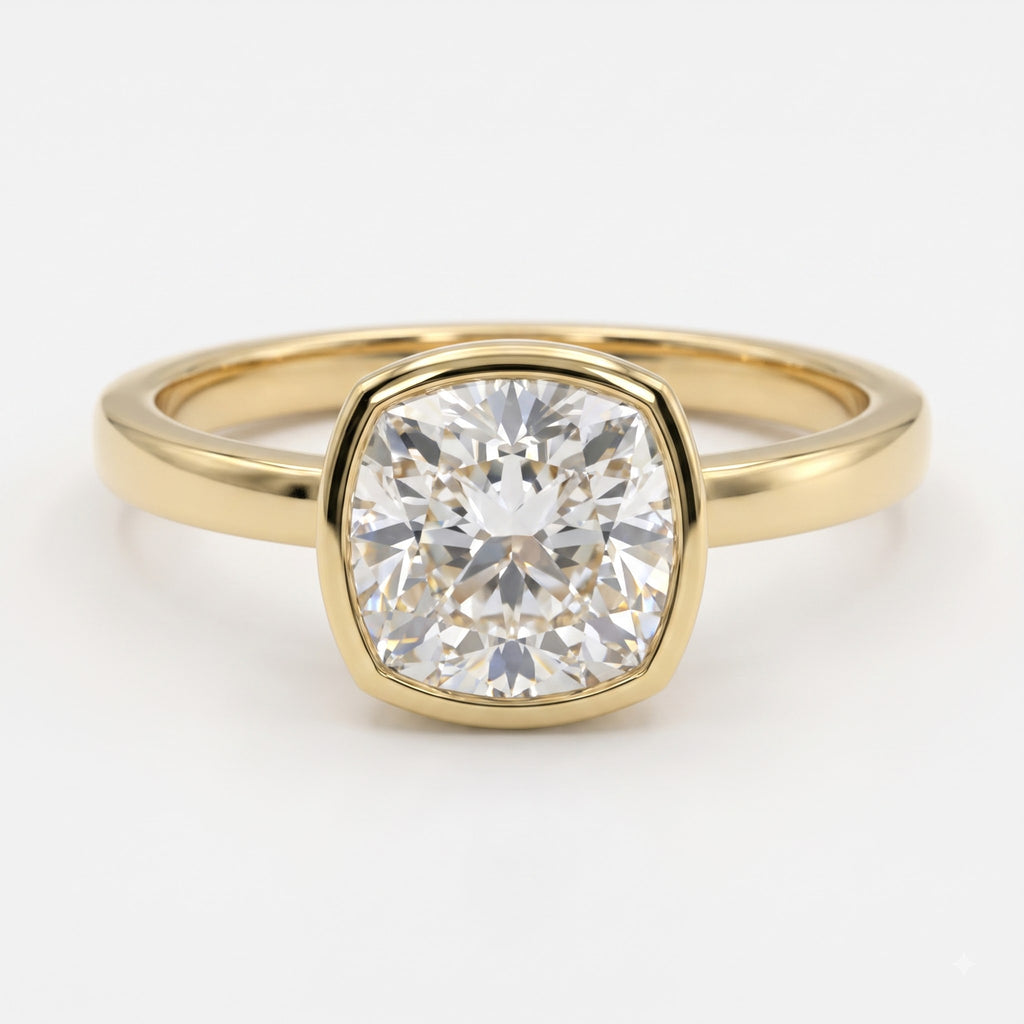 Aurelia Cushion Diamond Bezel Setting Solitaire Ring