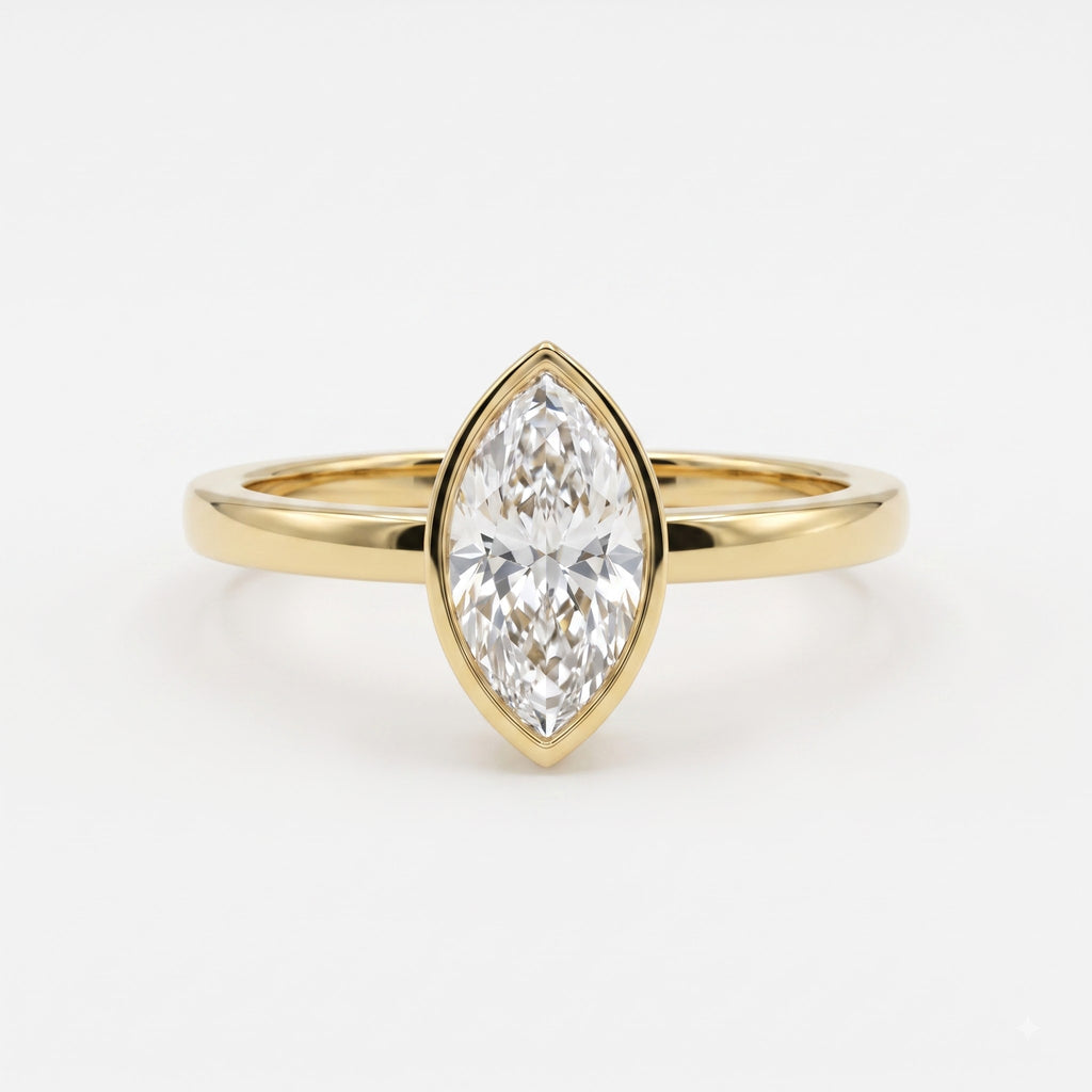Modern Minimalist Marquise Diamond Bezel Setting Solitaire Ring