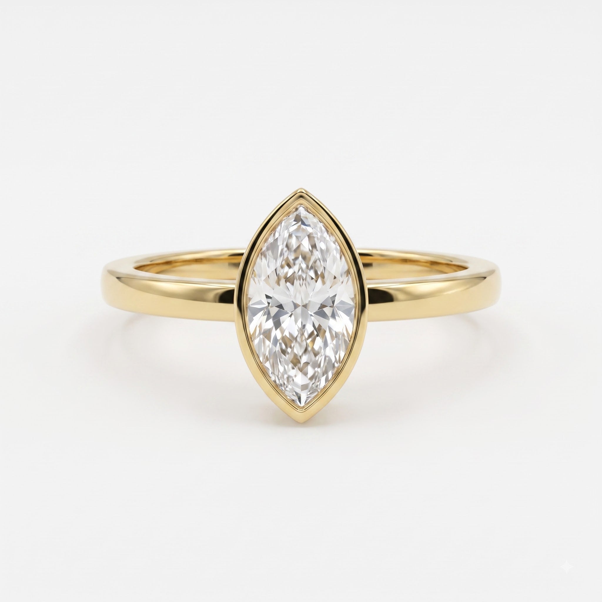 Modern Minimalist Marquise Diamond Bezel Setting Solitaire Ring