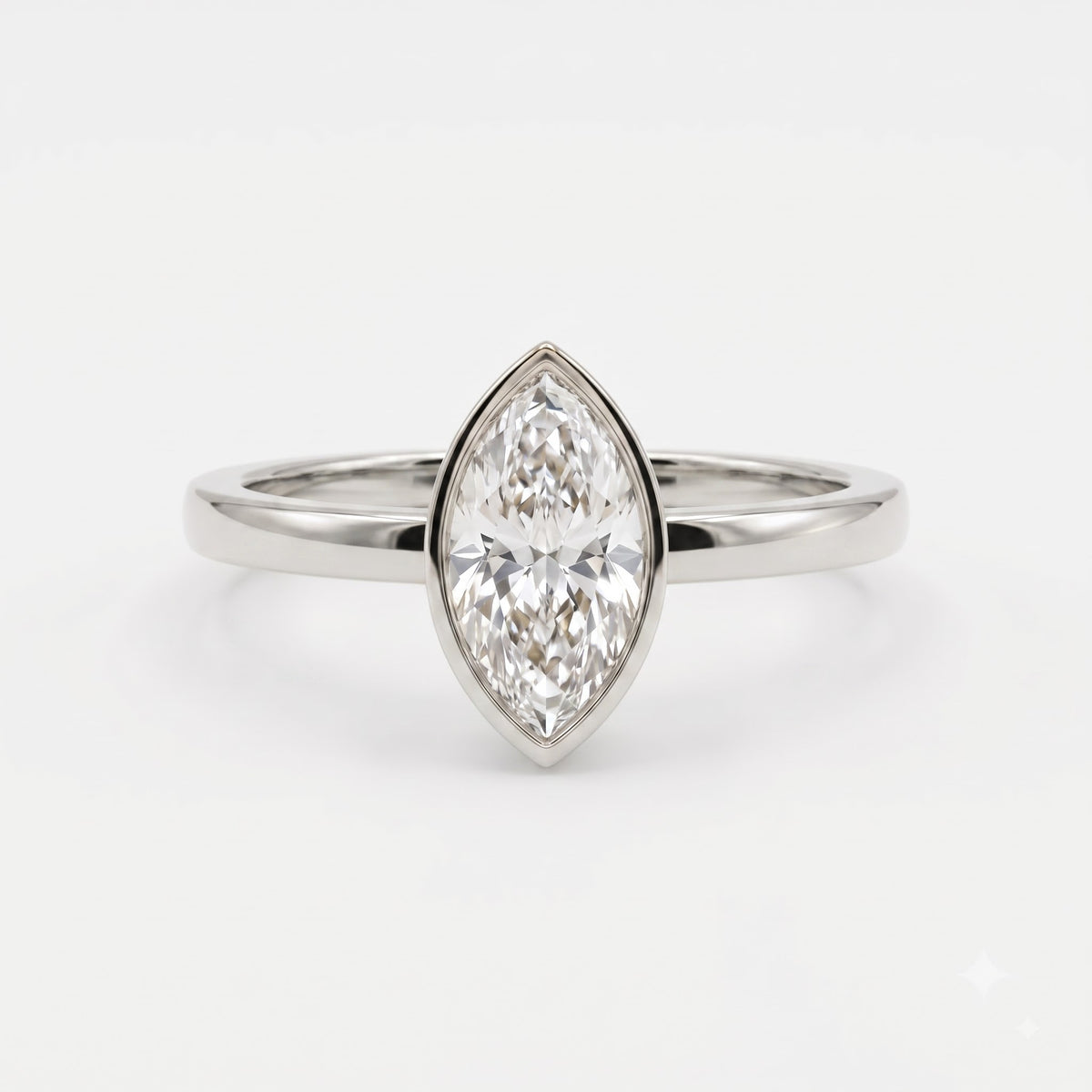 Modern Minimalist Marquise Diamond Bezel Setting Solitaire Ring