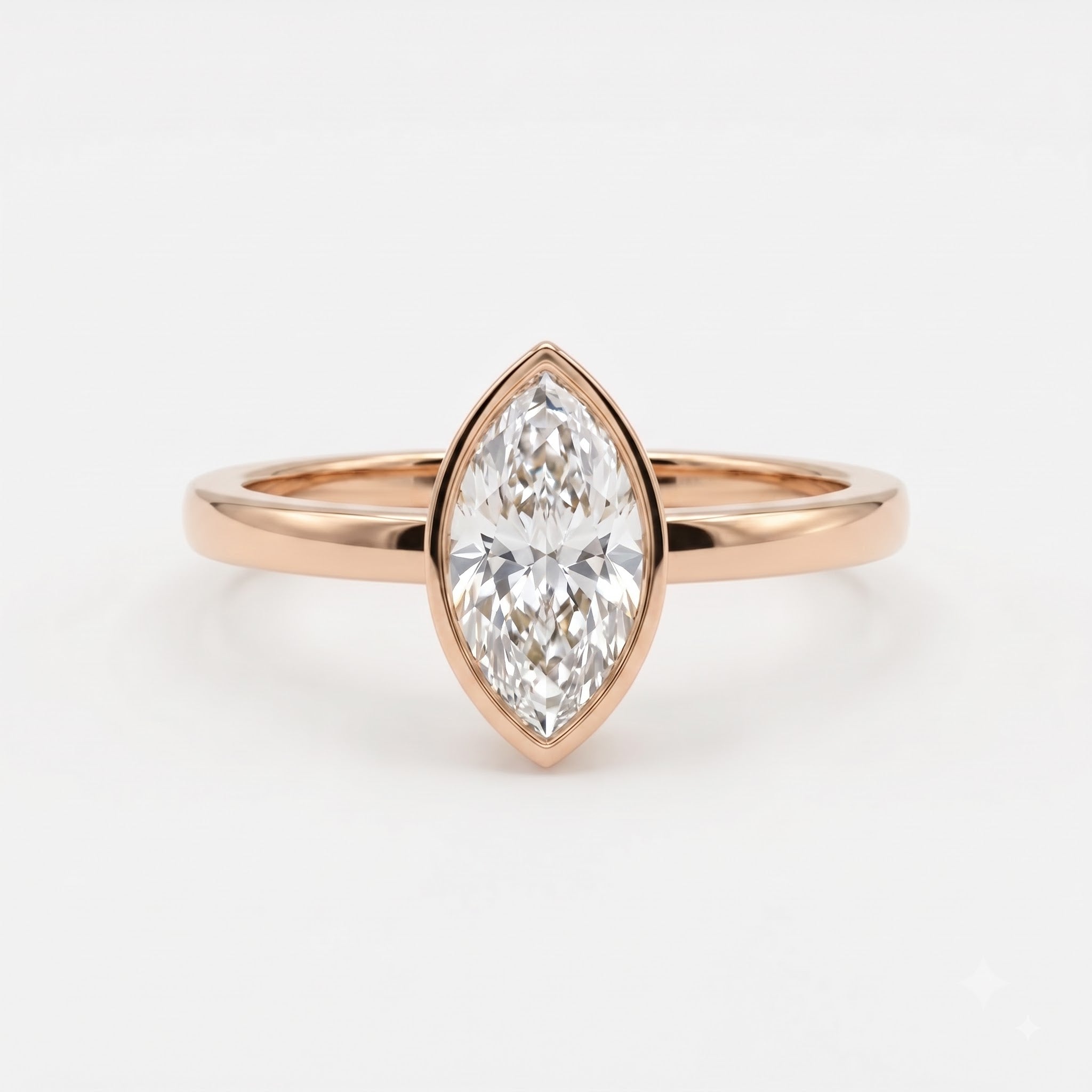 Modern Minimalist Marquise Diamond Bezel Setting Solitaire Ring