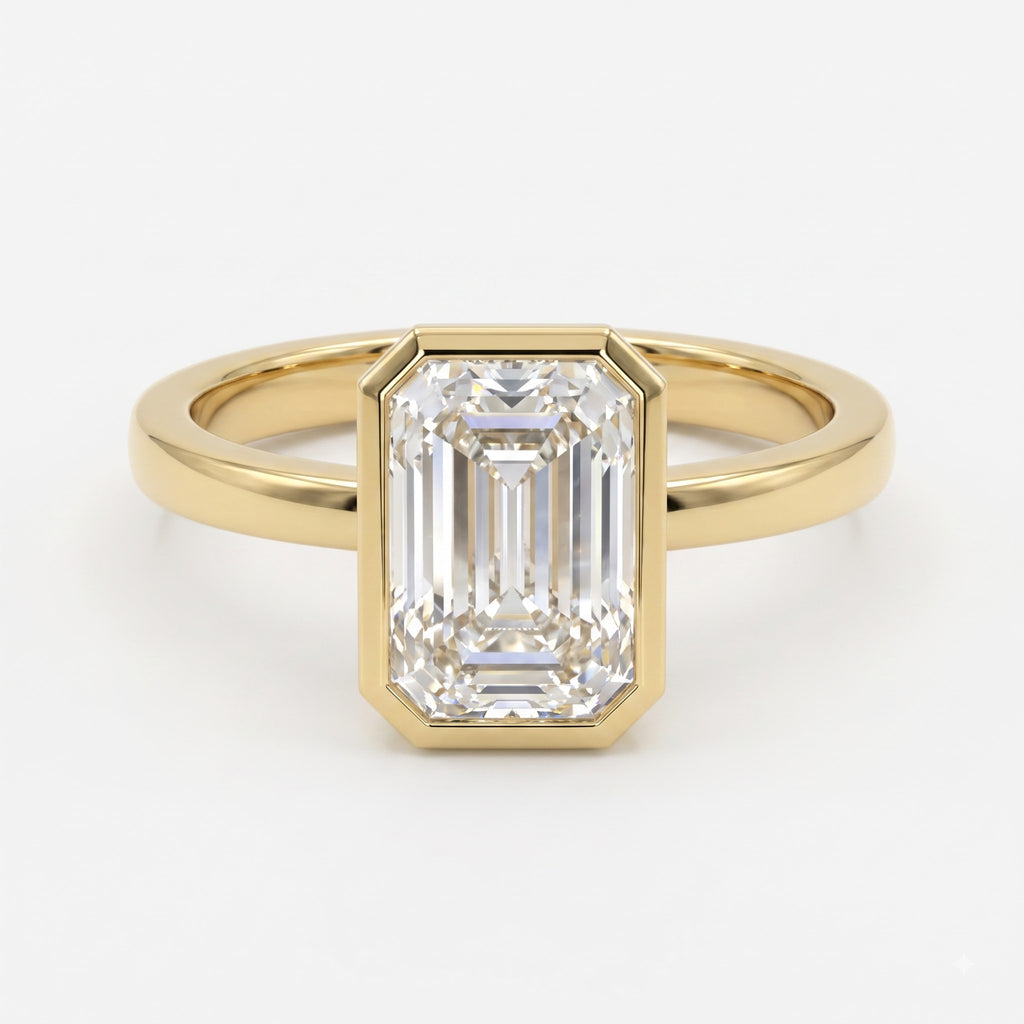 Modern Statement Emerald Diamond Bezel Setting Ring