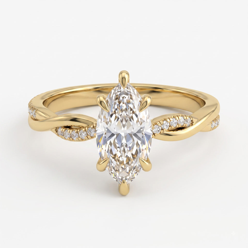 Marquise Cut Diamond Crossover Side Stone Engagement Ring