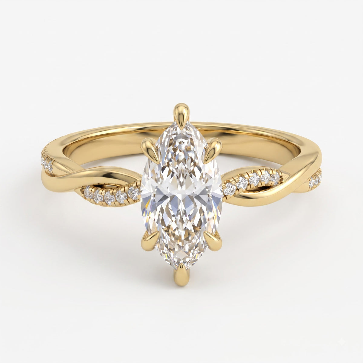 Marquise Cut Diamond Crossover Side Stone Engagement Ring