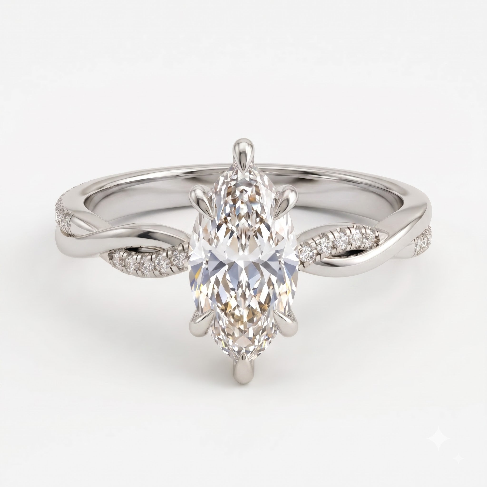 Marquise Cut Diamond Crossover Side Stone Engagement Ring