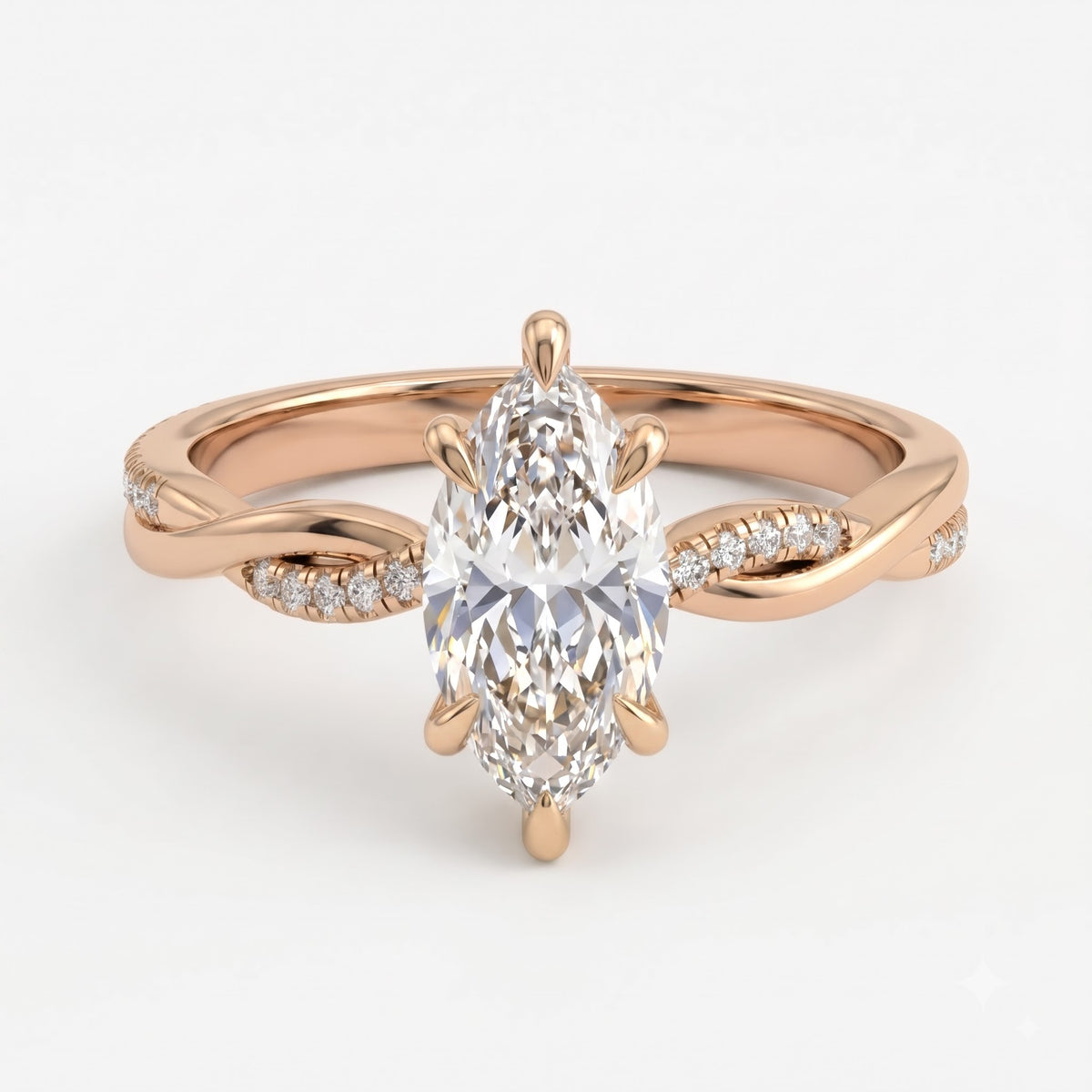 Marquise Cut Diamond Crossover Side Stone Engagement Ring