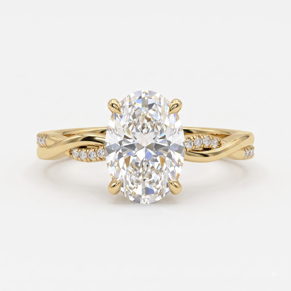 Celestia Oval Diamond Crossover Side Stone Engagement Ring