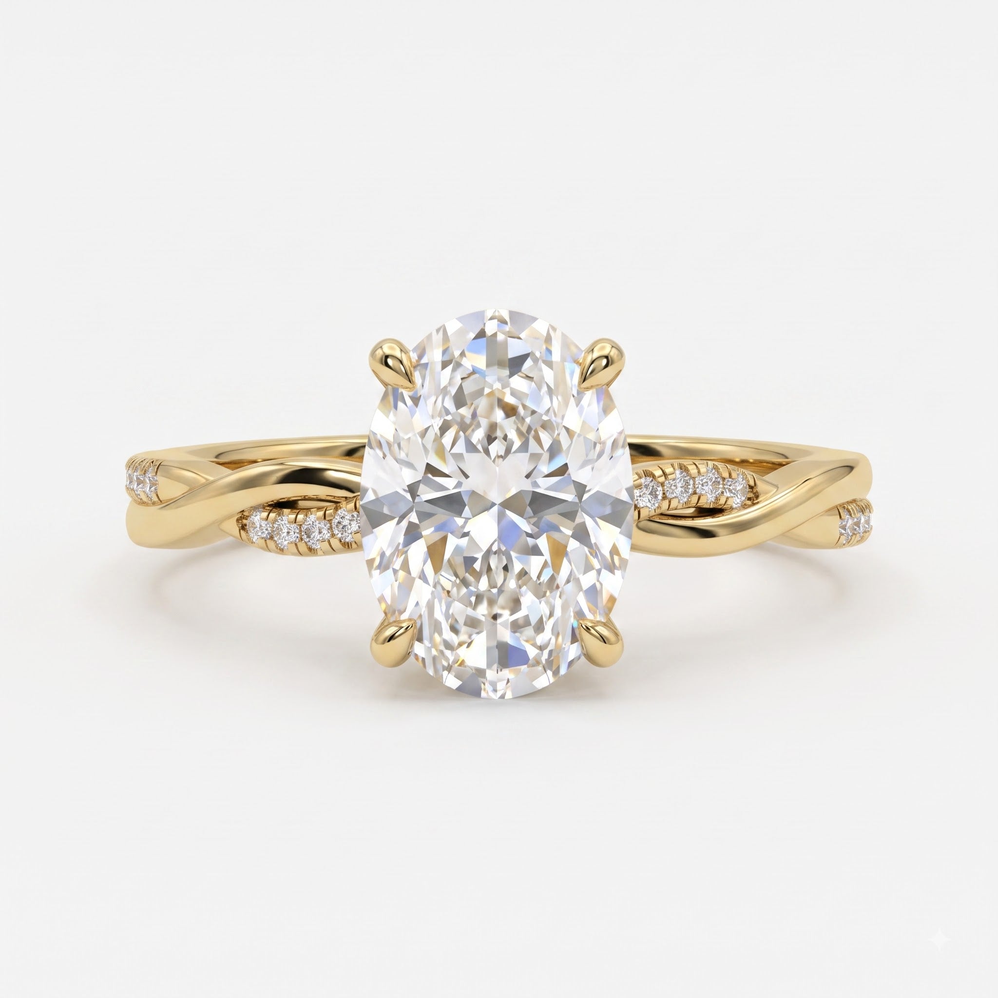 Celestia Oval Diamond Crossover Side Stone Engagement Ring