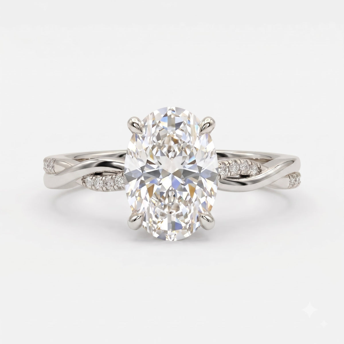 Celestia Oval Diamond Crossover Side Stone Engagement Ring
