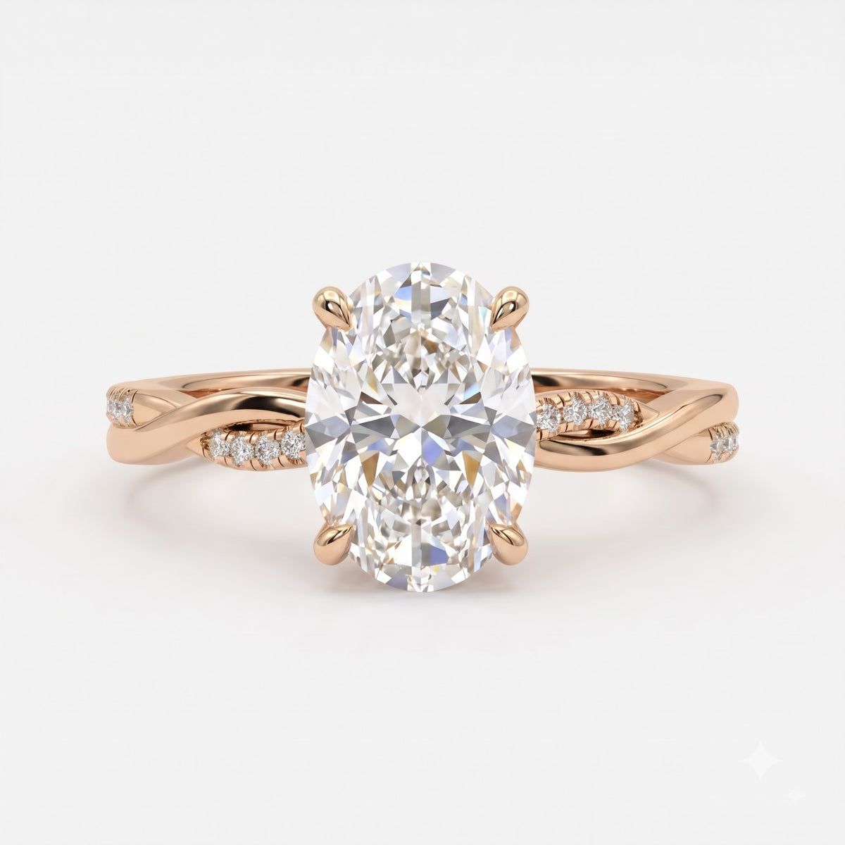 Celestia Oval Diamond Crossover Side Stone Engagement Ring