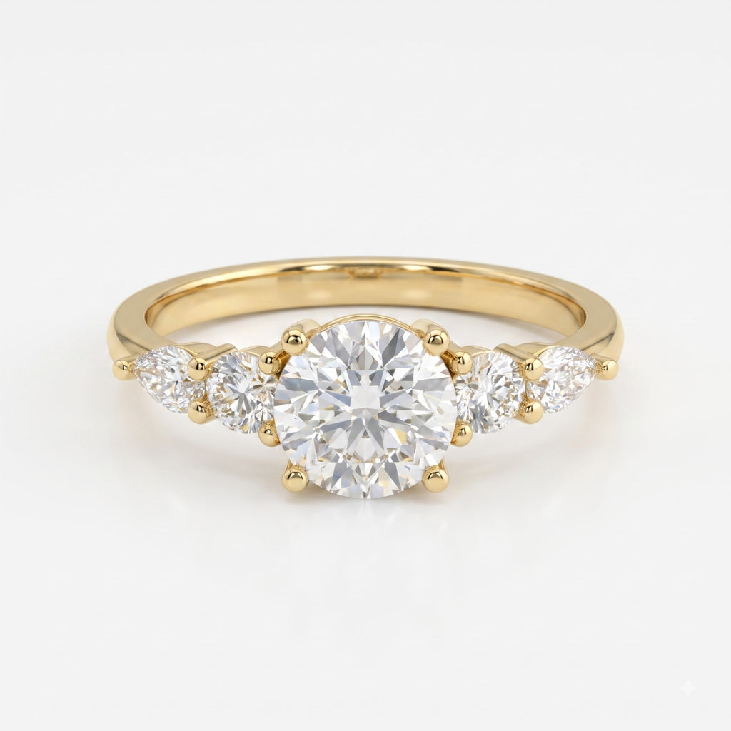 Celestial Elegance Round Diamond Side Stone Engagement Ring