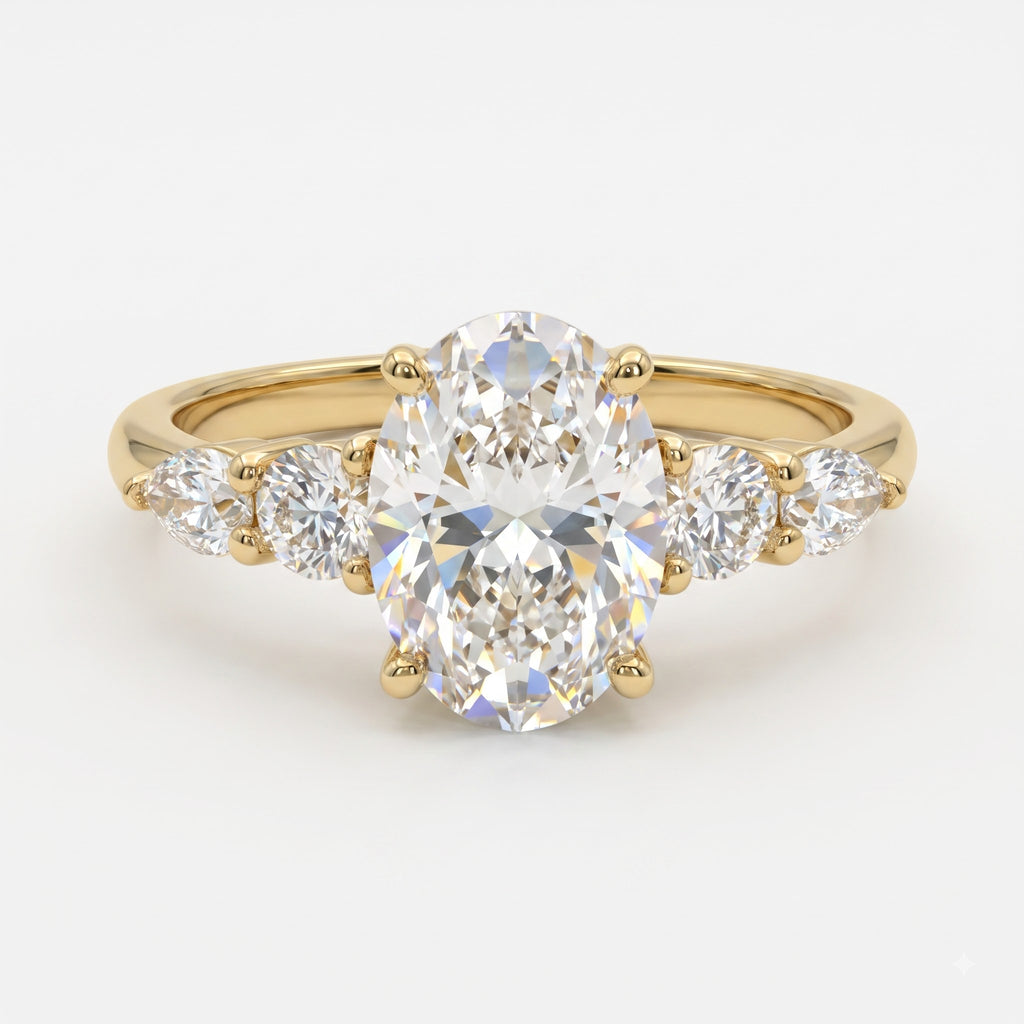 Modern Luxury Celestia Oval Diamond Side Stone Engagement Ring