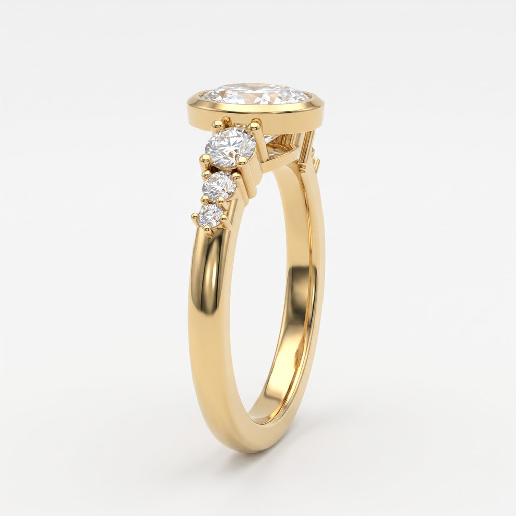 Aurelia Classic Oval Diamond Side Stone Ring