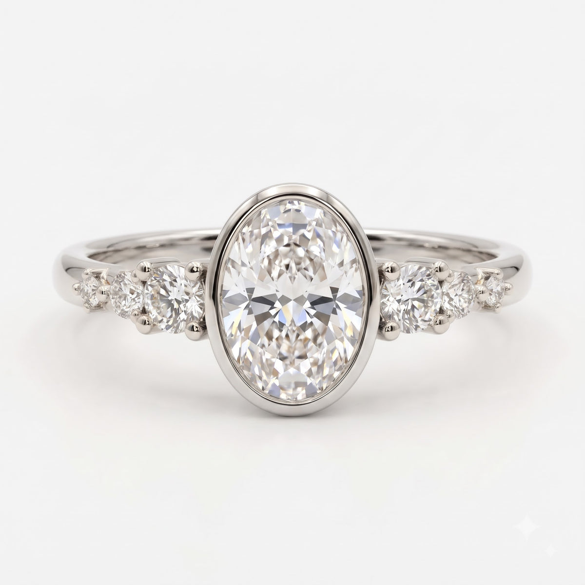 Aurelia Classic Oval Diamond Side Stone Ring