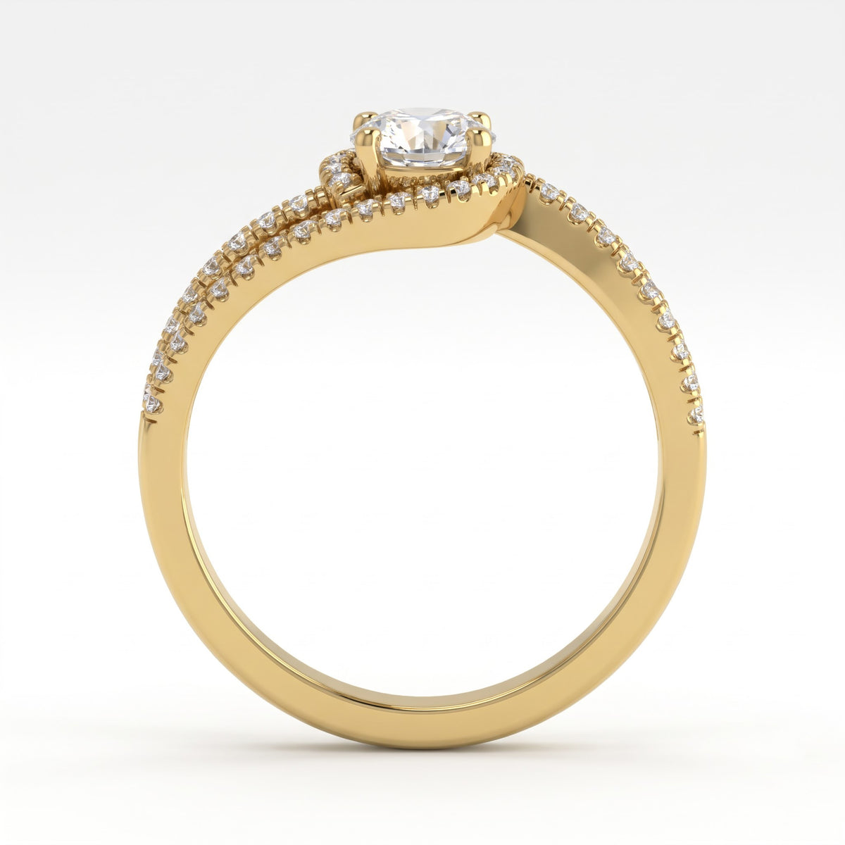 The Celestial Embrace Round Diamond Side Stone Ring
