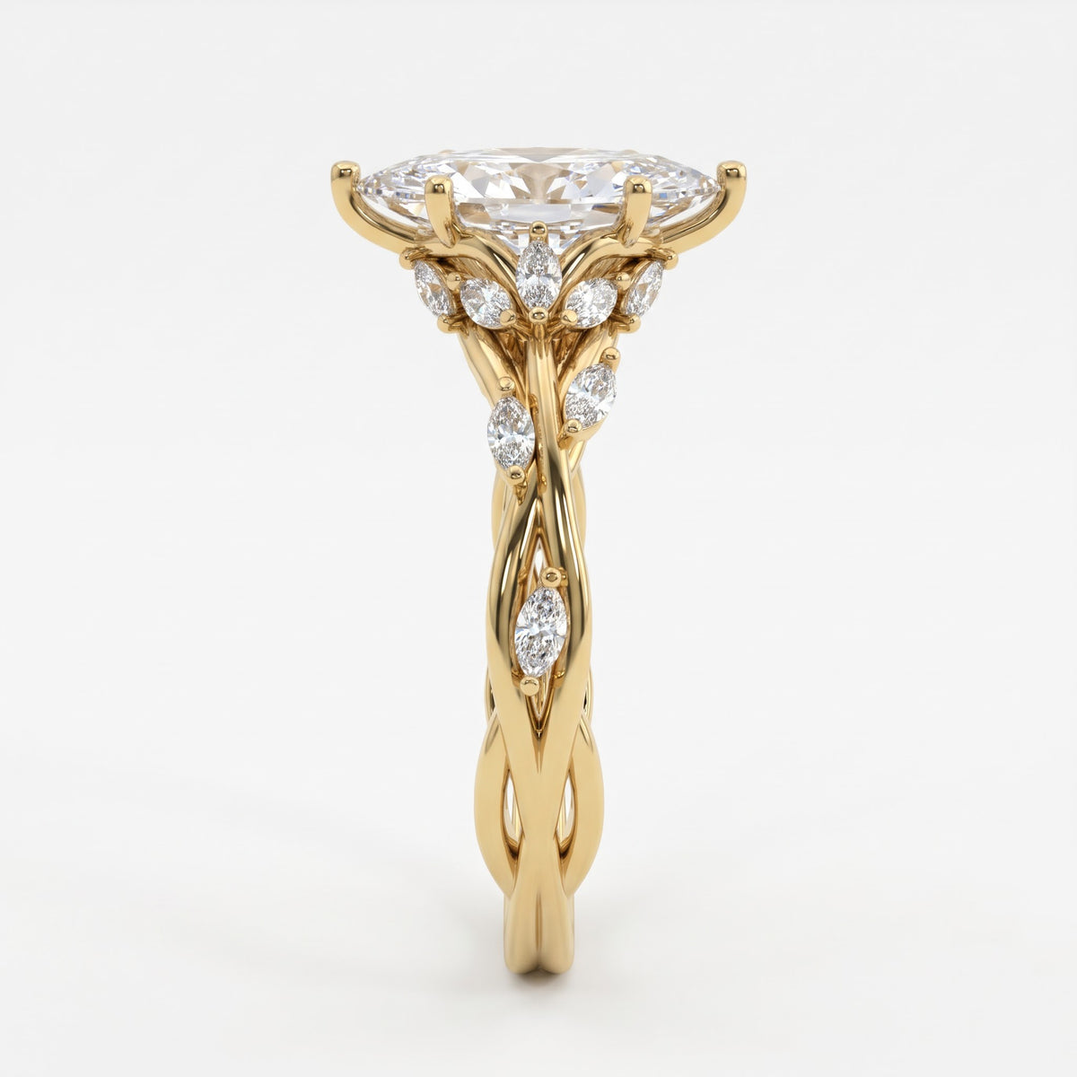 Elegant Floral Vine Marquise Diamond side stone Engagement Ring