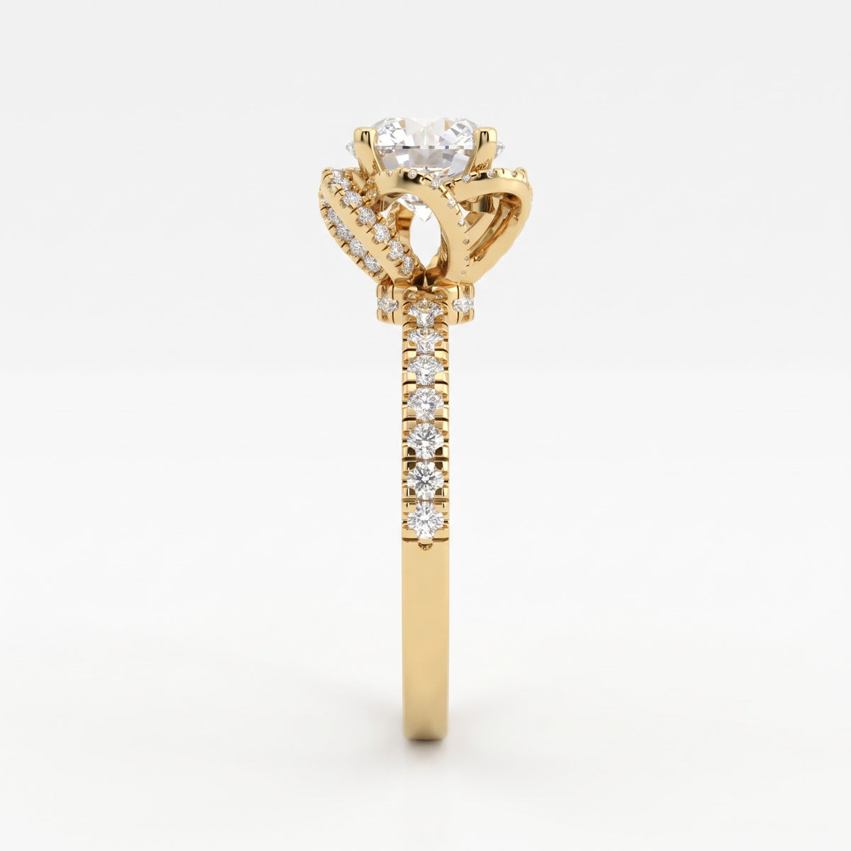 The Aurelia Bloom Floral Round Diamond Hidden Halo Ring