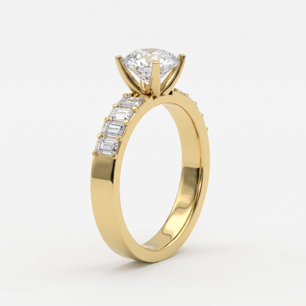 Luxe Radiance Round Brilliant Diamond Side Stone Ring