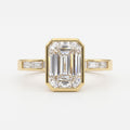 Luxury Emerald Cut Diamond Bezel Setting Side Stone Ring
