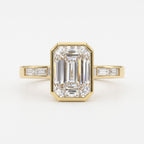 Luxury Emerald Cut Diamond Bezel Setting Side Stone Ring