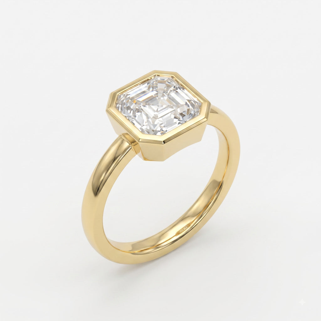 The Valenne Asscher Diamond Bezal Setting Solitaire Ring