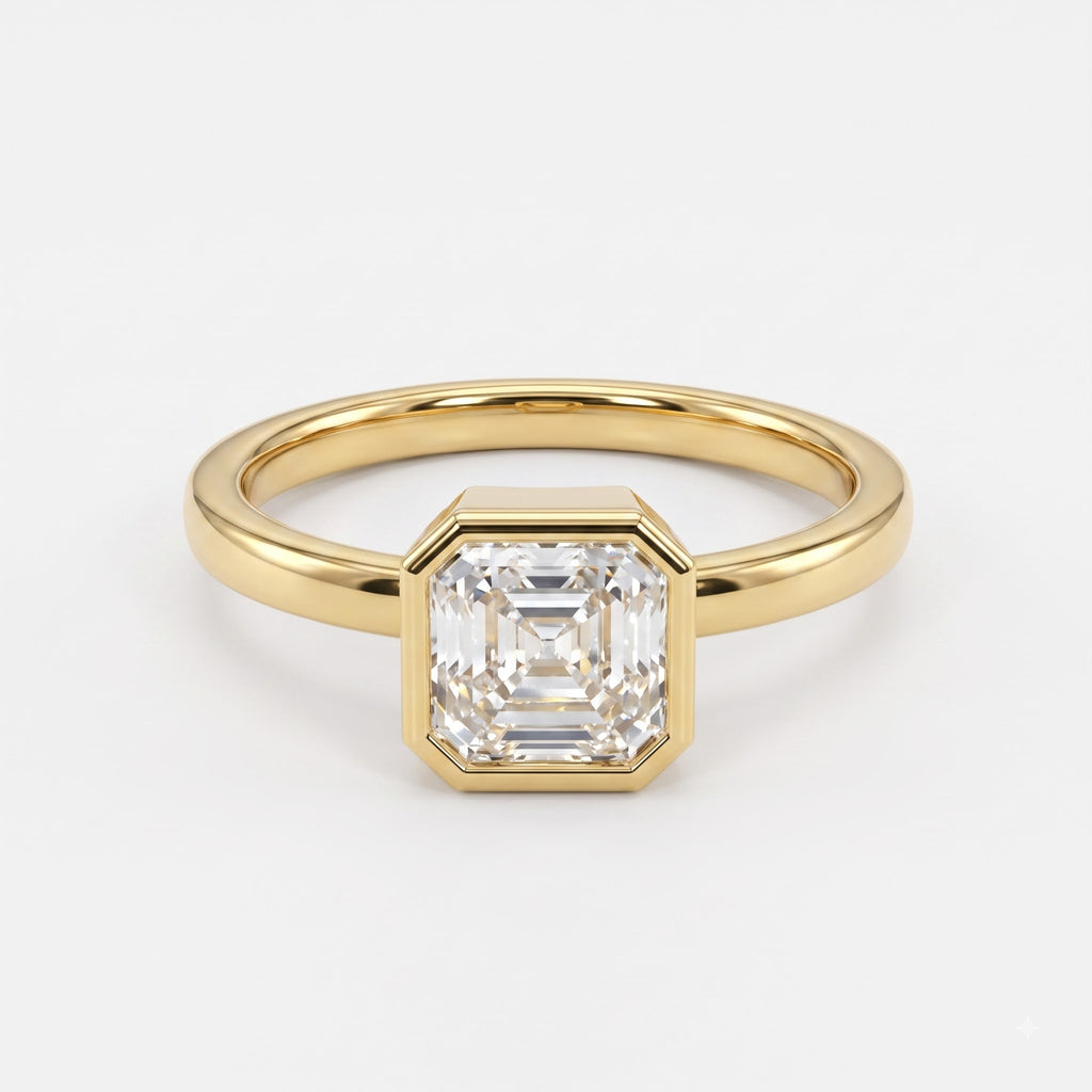 The Valenne Asscher Diamond Bezal Setting Solitaire Ring