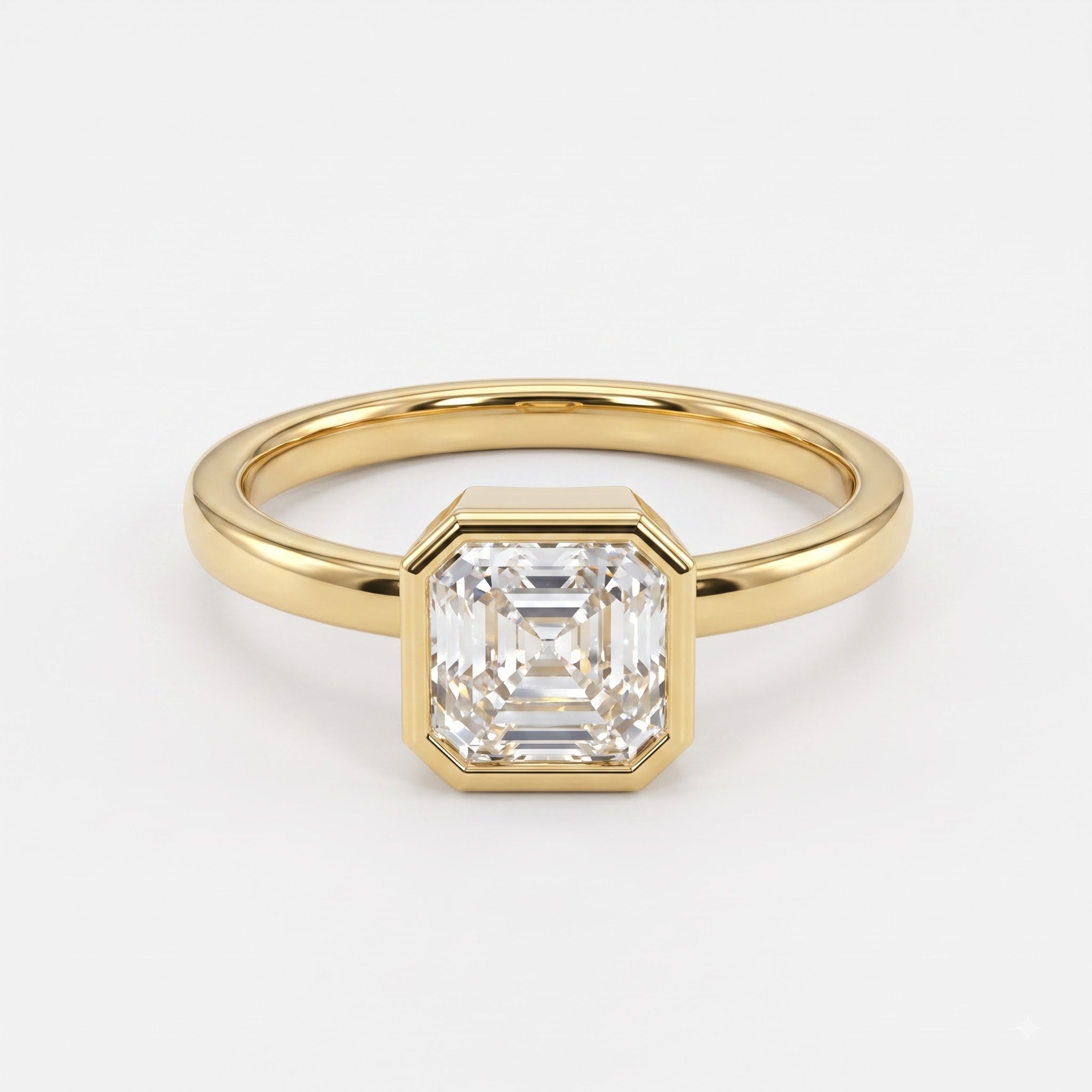 The Valenne Asscher Diamond Bezal Setting Solitaire Ring