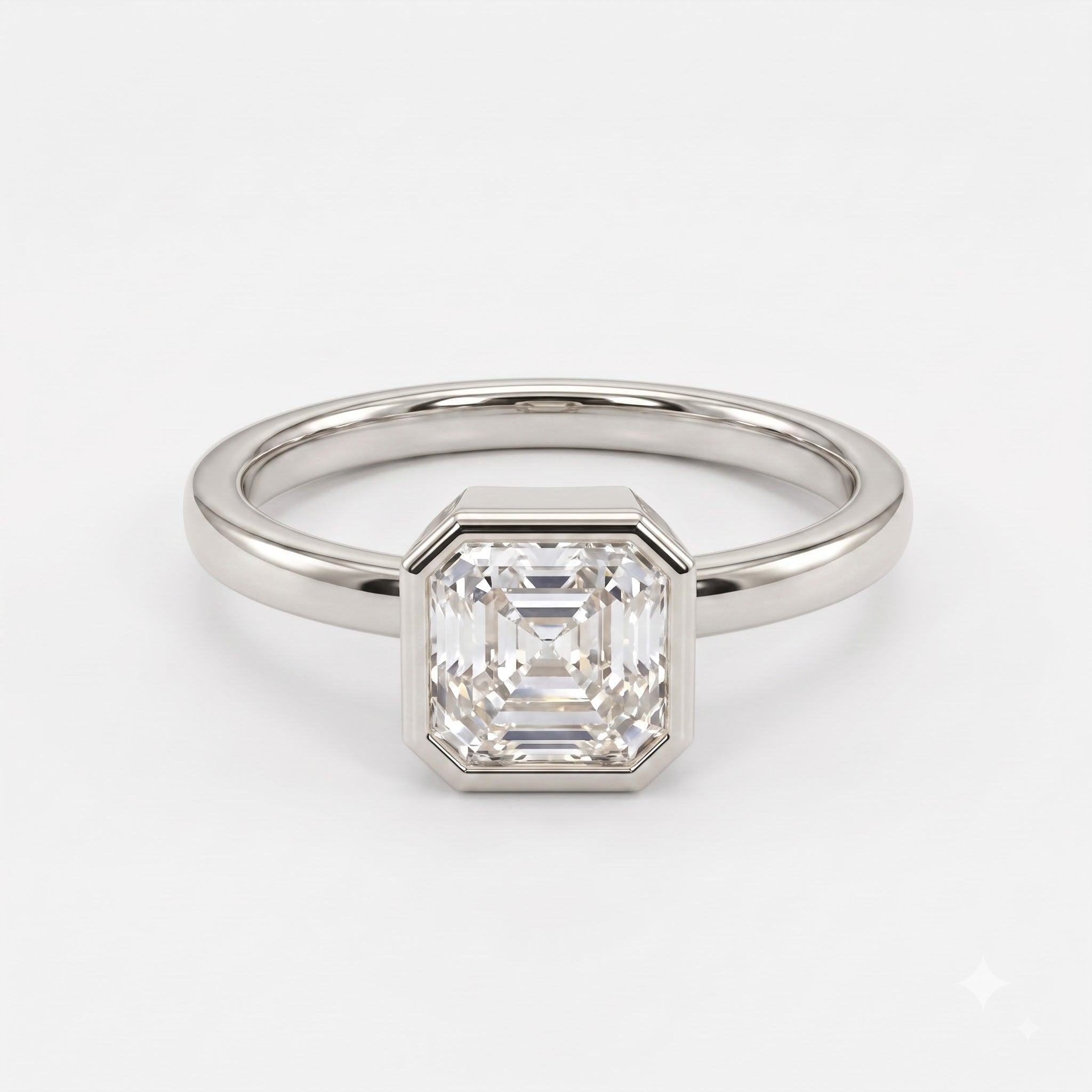 The Valenne Asscher Diamond Bezal Setting Solitaire Ring
