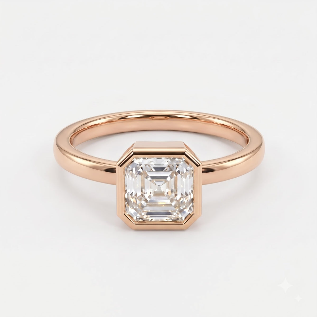 The Valenne Asscher Diamond Bezal Setting Solitaire Ring