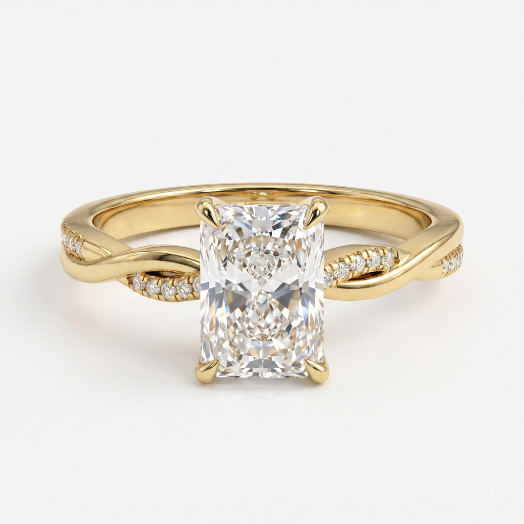 Radiant Diamond Sculpted Crossover Split-Shank Side Stone Ring