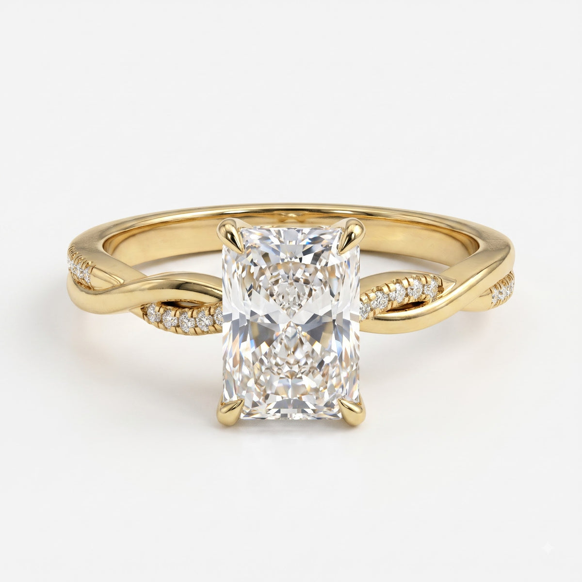 Radiant Diamond Sculpted Crossover Split-Shank Side Stone Ring
