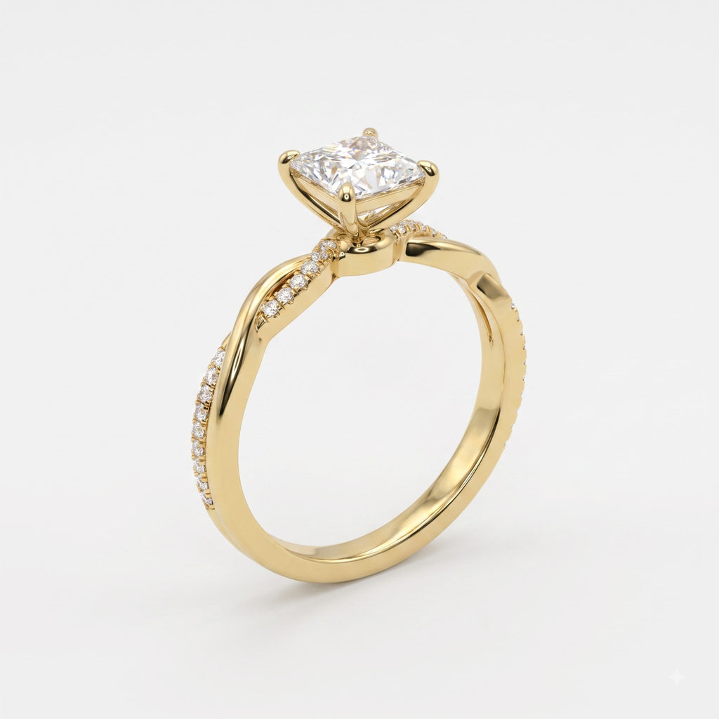 Princess Cut Crossover Pavé Side Stone Engagement Ring