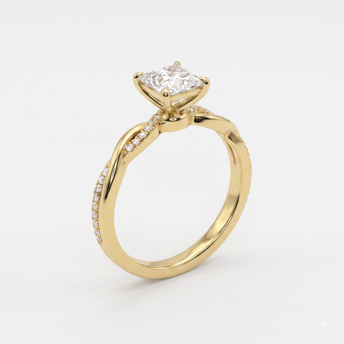 Princess Cut Crossover Pavé Side Stone Engagement Ring