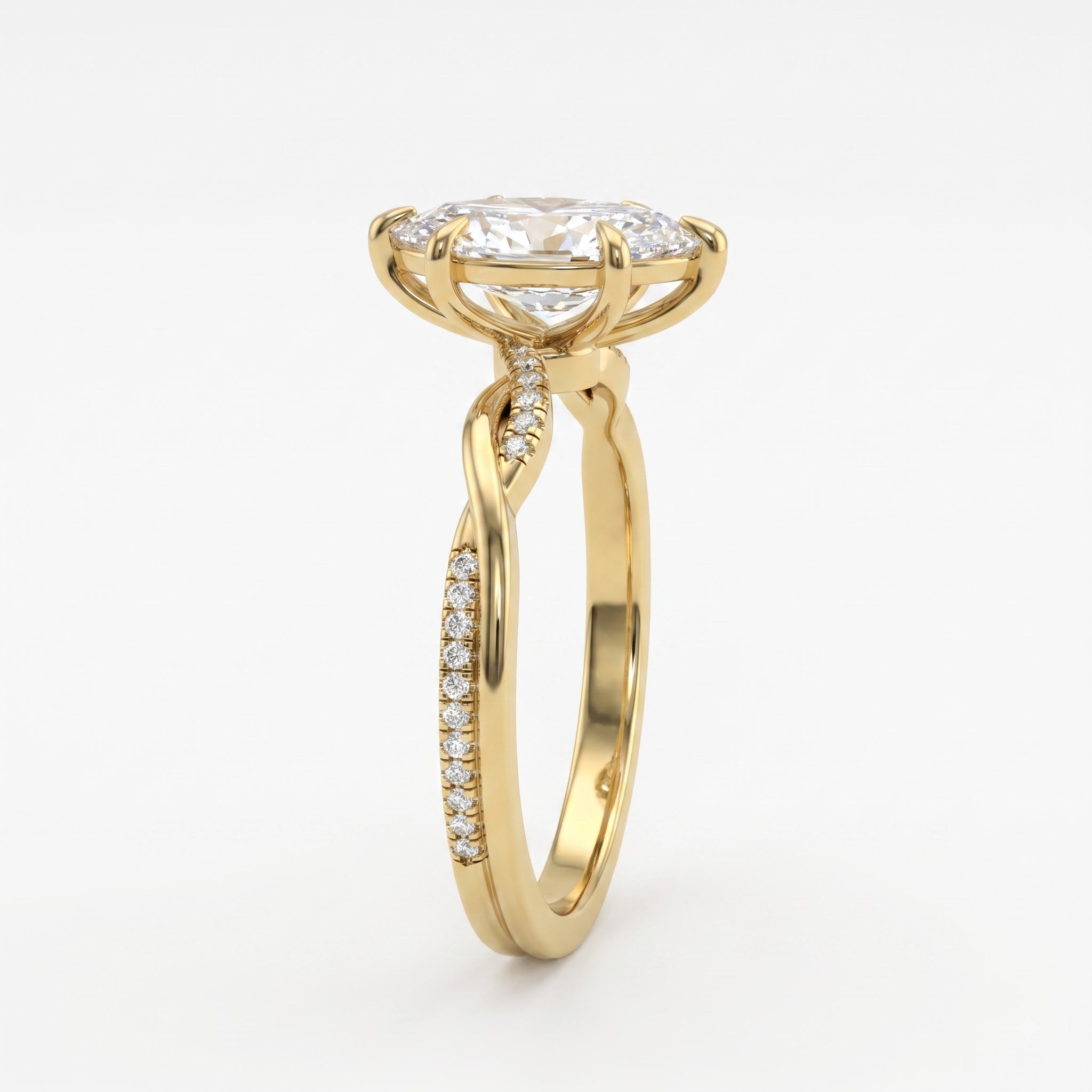 Marquise Cut Diamond Crossover Side Stone Engagement Ring