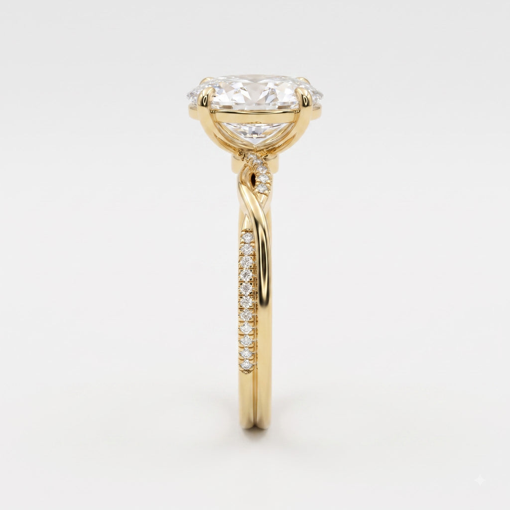 Celestia Oval Diamond Crossover Side Stone Engagement Ring