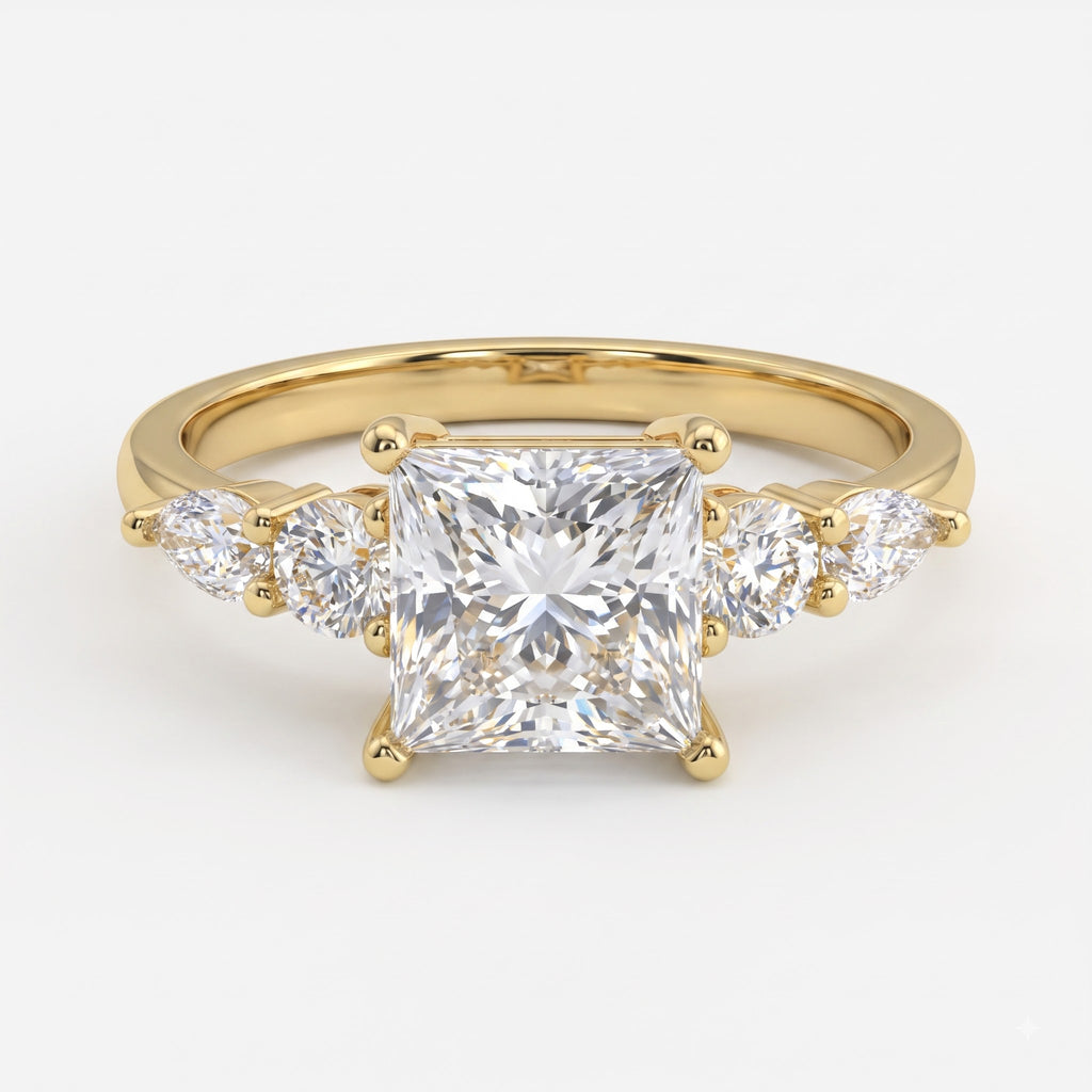 The Valora Princess Cut Diamond Side Stone Engagement Ring