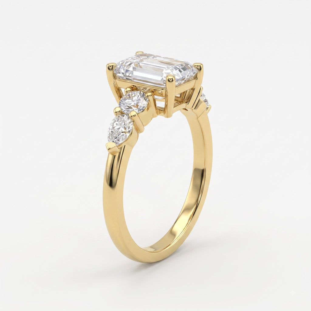 Emerald Cut Striking five-stone Diamond Engagement Ring
