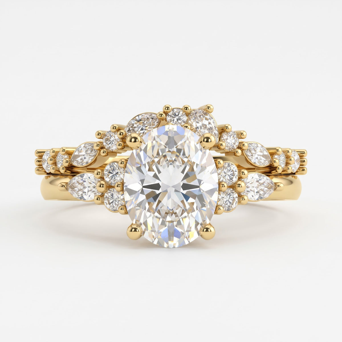 Celestial Glow Oval Diamond Side Stone Ring
