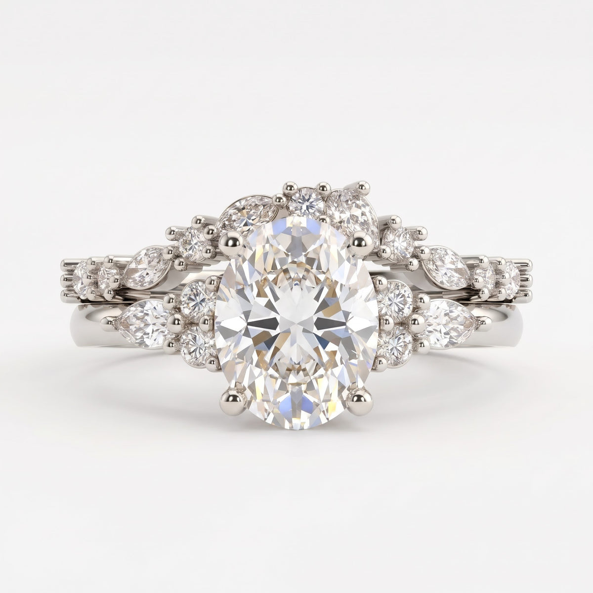 Celestial Glow Oval Diamond Side Stone Ring