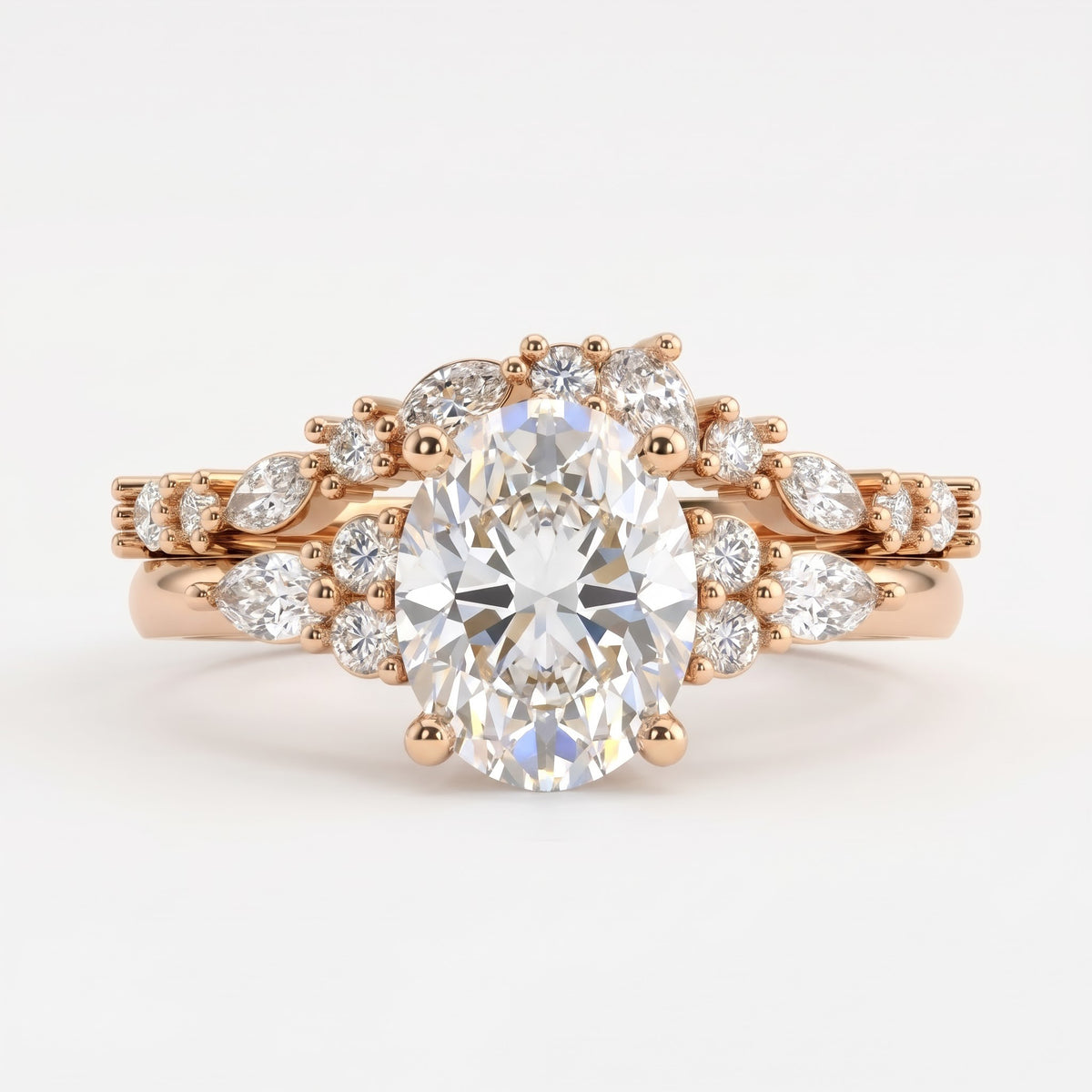 Celestial Glow Oval Diamond Side Stone Ring