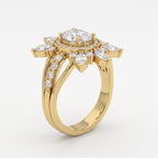 Celestia Bloom Oval Diamond Floral Sunburst Vintage Ring