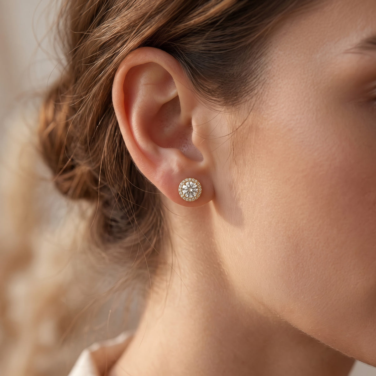 Celestia Aurelia Round Diamond Halo Stud Earrings
