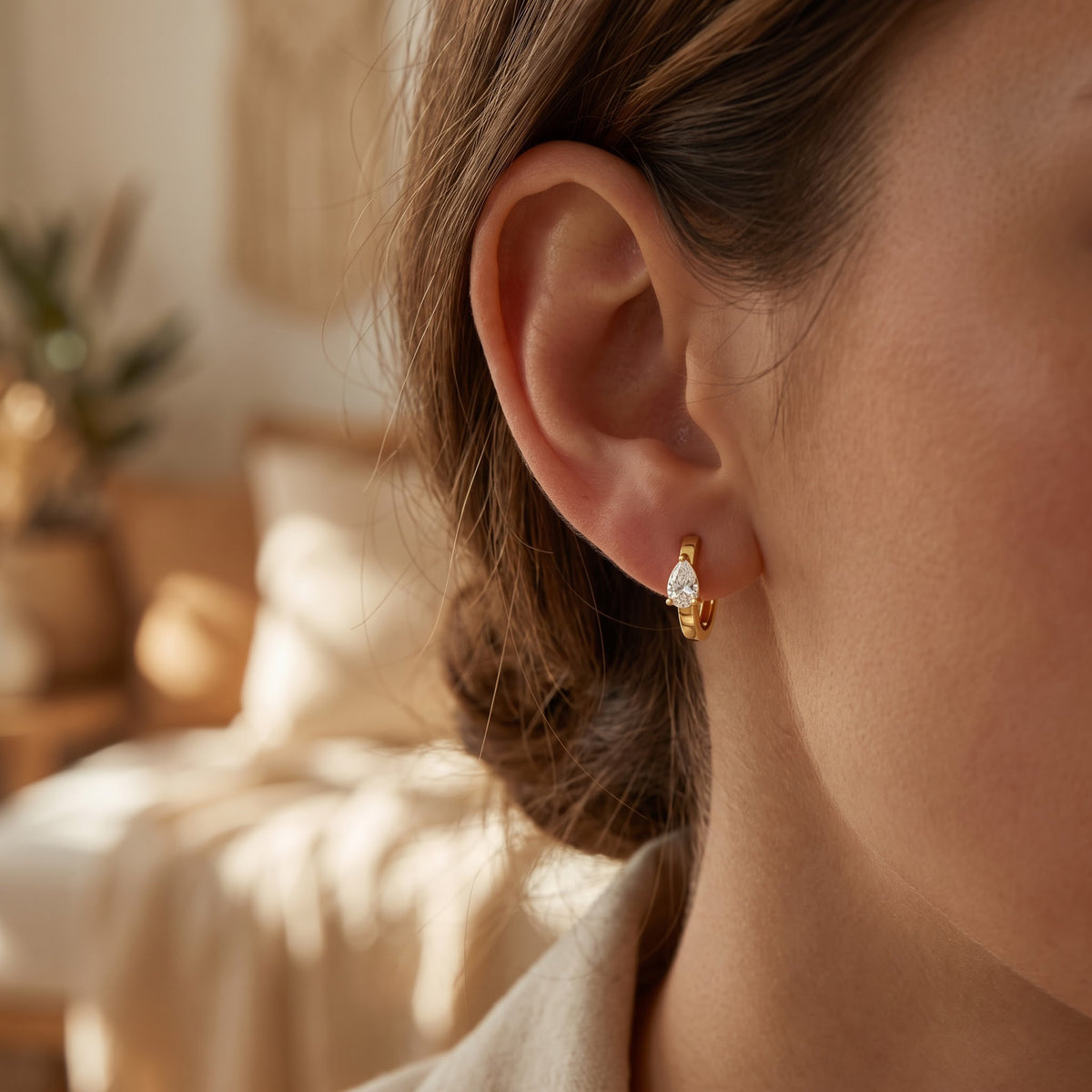 Aurielle Teardrop Pear Diamond huggie Hoops Earring