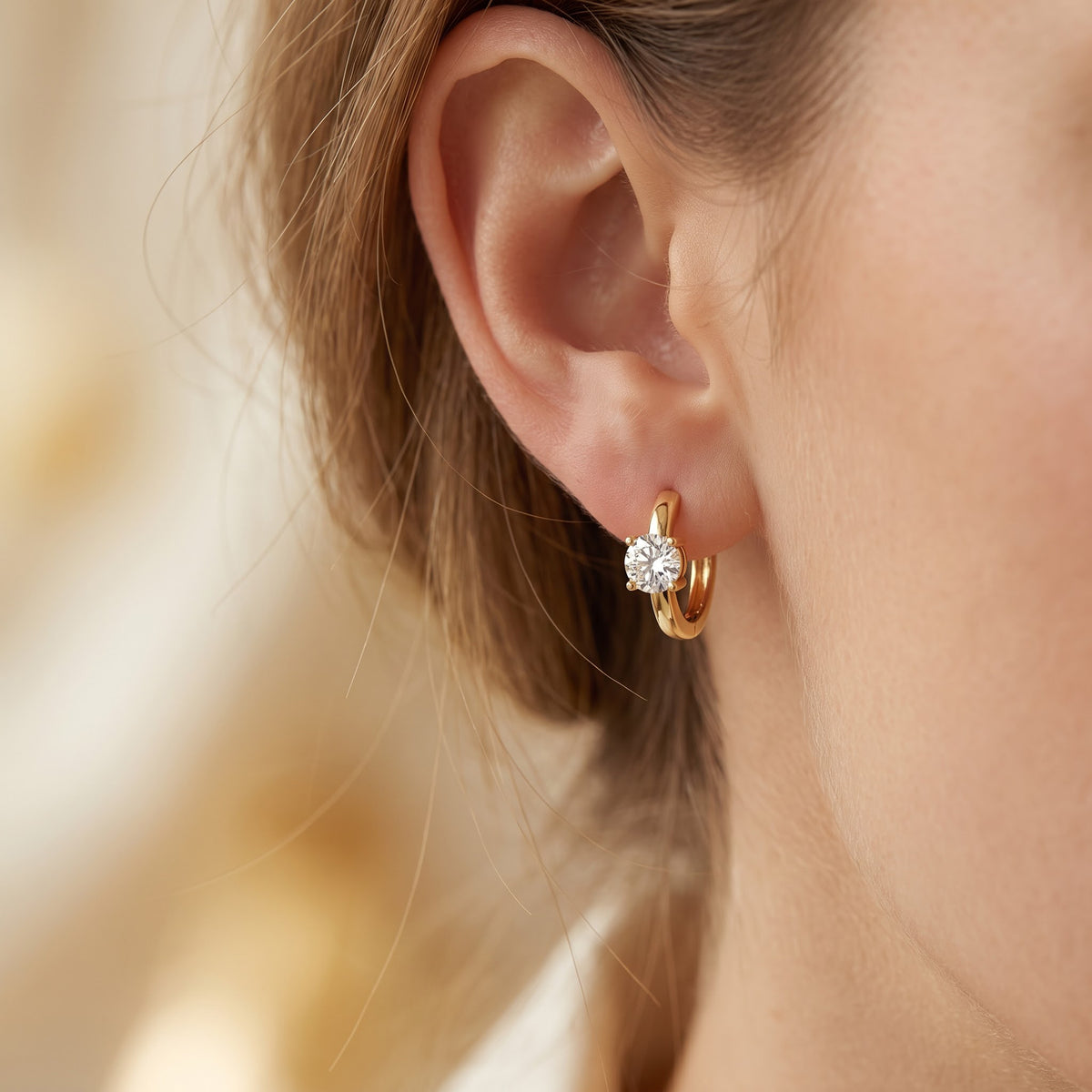Classic Round Brilliant Diamond Huggie Hoops Earrings