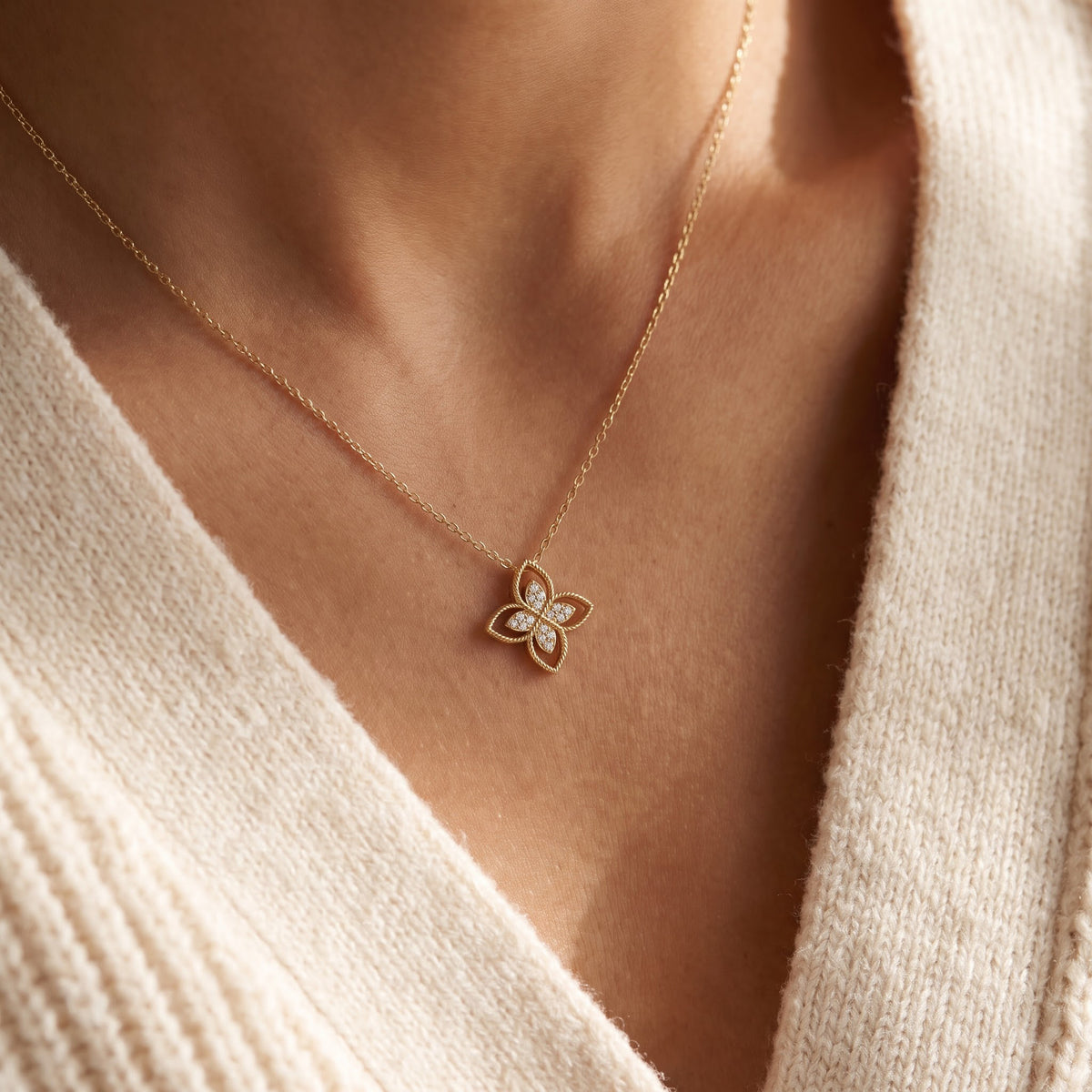 Celestia Bloom Round Diamond Floral Pendant Necklace
