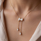 Marquise & Emerald Diamond Asymmetric Lariat Pendant Necklace