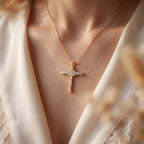 Celestial Bloom Round Diamond Cross Pendant Necklace
