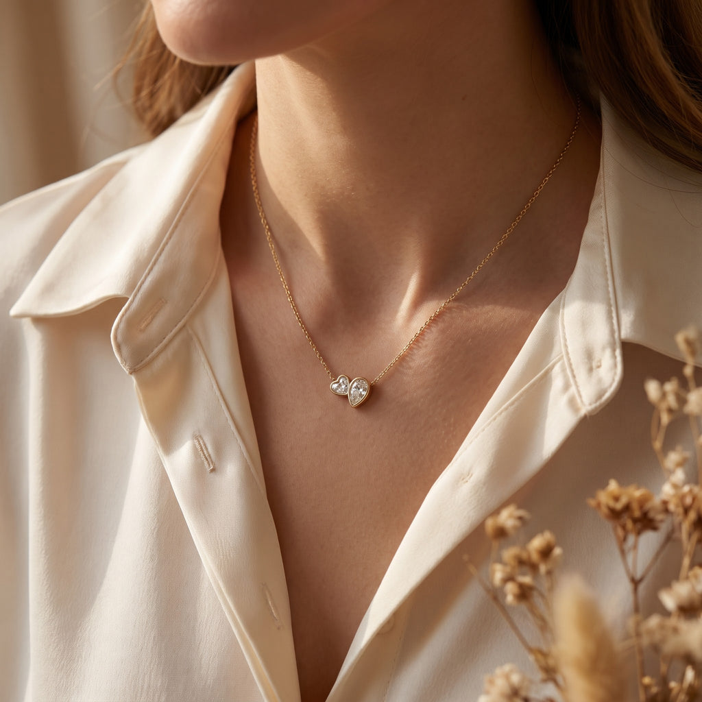 Eternal Embrace Dual Heart & Pear Diamond Pendant Necklace